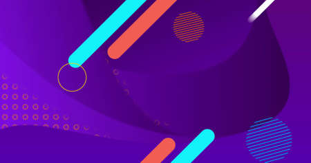 Image of colour geometric shapes on purple background. colour and movement concept digitally...
