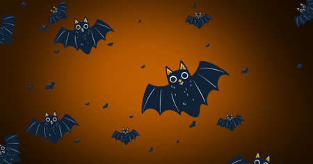 Composition of bat icons repeated on orange background. halloween, tradition and celebration concept...