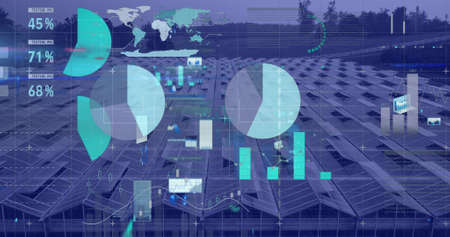 Image of data processing over cityscape. digital interfaces concept and connections concept...