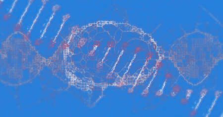 Image of dna strand spinning and human brain on blue background. science and research concept...