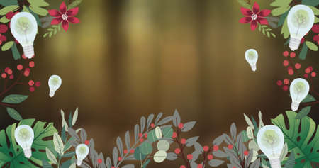 Image of lightbulbs and flowers on green background. global environment, green energy and digital...
