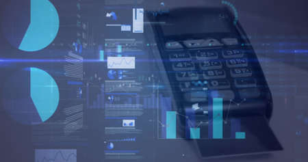 Image of financial data processing over terminal. global business, finances and digital interface...