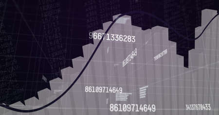 Image of financial data processing over black background. global business, finances and digital...