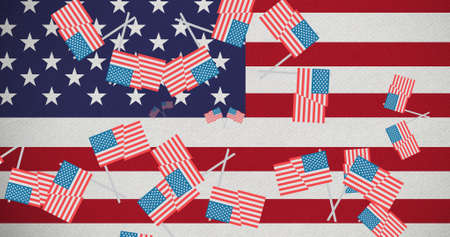 Image of american flags icons over american flag. president's day and celebration concept...
