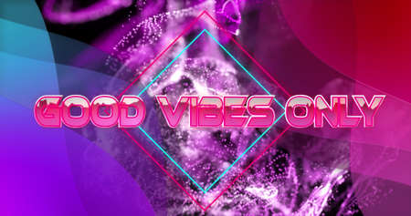 Image of good vibes only text with shapes over black backround. retro communication and image game concept digitally generated image.の写真素材