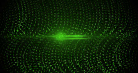 Image of green binary coding data processing over black background. technology, computing and data...