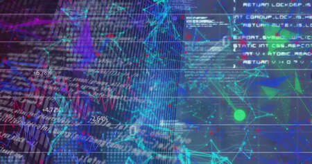 Image of moving shapes over data processing. global business, finances, connections and digital...