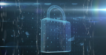 Image of data processing over online security padlock. global online security and data processing...