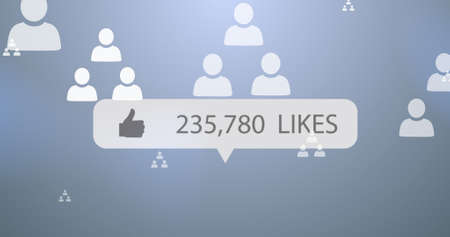 Image of raising number and media icons on gray background. social media and communication interface...