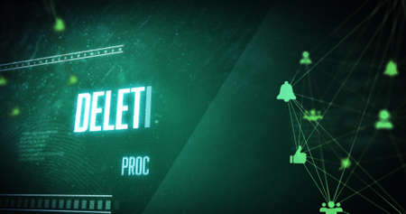 Image of data processing and media icons on black background. global communication technology...