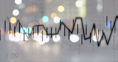 Image of financial data processing over cityscape. global finance, business and digital interface...
