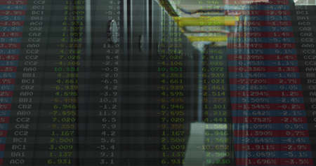 Image of stock market over server room. global finance, business and digital interface concept...