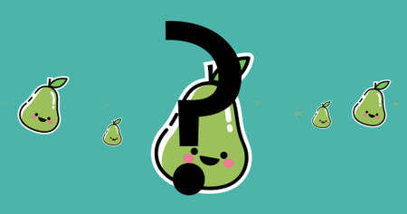 Image of question mark and pear icons on green background. education, knowledge and school concept...