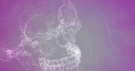 Digital image of network of connections forming a human skull against purple gradient background....