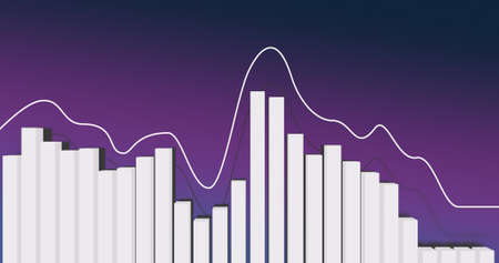 Image of data processing on purple background. global business, finances, connections and digital interface concept digitally generated image.の写真素材