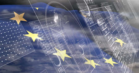 Image of european union flag and financial data processing. european business and finance concept...
