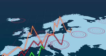 Image of world map over data processing. ukraine crisis and international politics concept digitally generated image.の写真素材