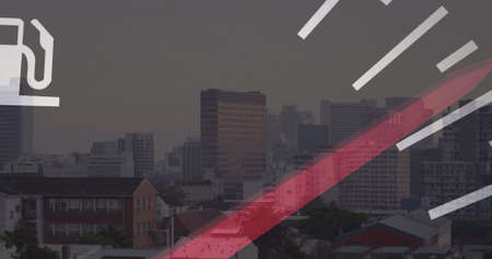 Image of car panel over cityscape. ukraine crisis and international politics concept digitally...