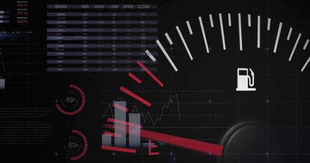 Image of data processing over car panel. global business, finances, connections and digital...