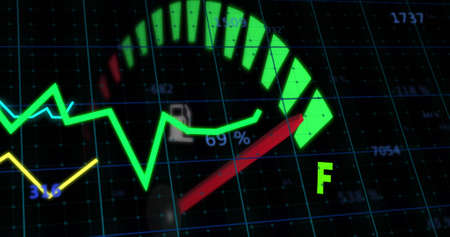 Image of data processing over car panel. global business, finances, connections and digital...