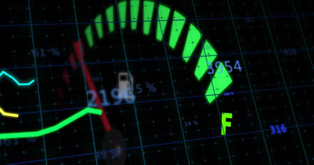 Image of data processing over car panel. global business, finances, connections and digital...