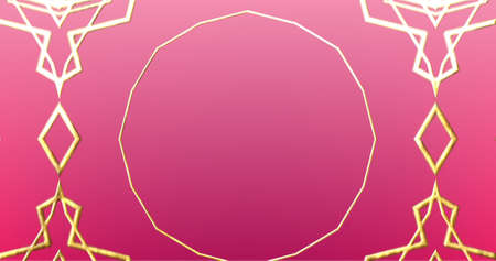 Image of glowing golden pattern over pink background. game pattern and movement concept digitally generated image.の写真素材