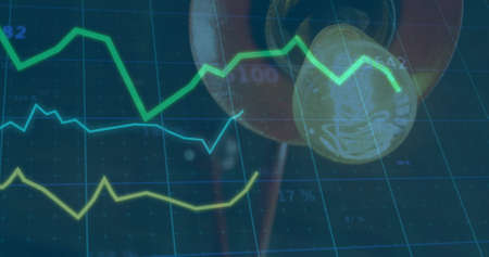 Image of financial data processing over light bulb. global finance, business and digital interface...