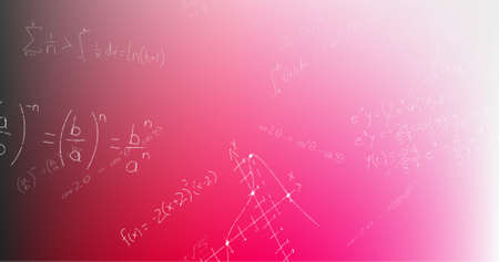 Image of hand written mathematical formulae over pink background. science, mathematics and learning concept digitally generated image.の写真素材