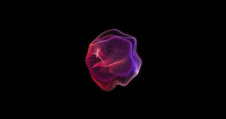 Image of blue and pink shape rotating on black background. colour, movement and digital interface...