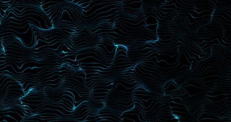 Image of black background with moving blue waves. colour, movement and digital interface concept digitally generated image.の写真素材