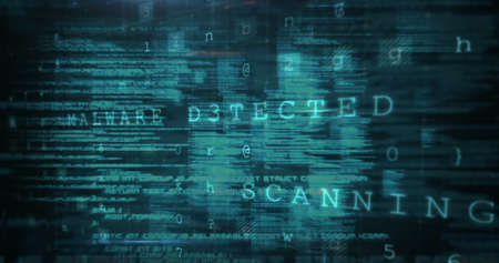 Image of cyber attack warning over silhouettes of people in server room. global internet security, connections and data processing concept digitally generated image.の写真素材