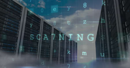 Image of cyber attack warning over server room. global internet security and data processing concept...