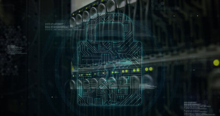 Image of file icons over server. global internet security and data processing concept digitally...