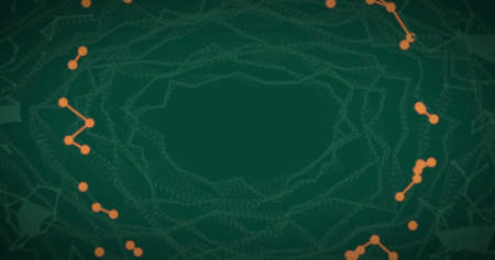 Image of network of connections with copy space on green background. global online connections,...