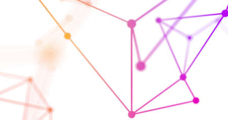 Image of neon network of connections spinning over white background. global connections and networks concept digitally generated concept.の写真素材