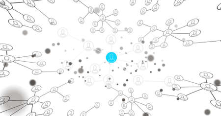 Image of network of connections with people icons over white background. global networking, computing, data processing and digital interface concept digitally generated image.の写真素材