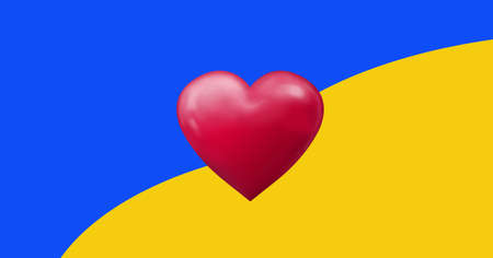Digital composite image of red heart shape over blue and yellow ukrainian flag. creative, patriotism, love and peace concept.の写真素材