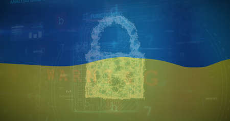 Image of digital padlock over flag of ukraine. ukraine crisis and international politics concept...