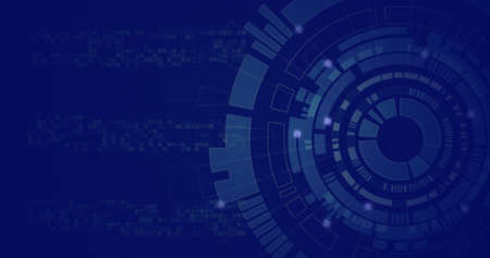 Image of data processing and digital icons over scope spinning. global computing, data processing,...