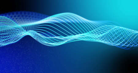Image of blue digital mesh waving on blue background. pattern and movement concept digitally...