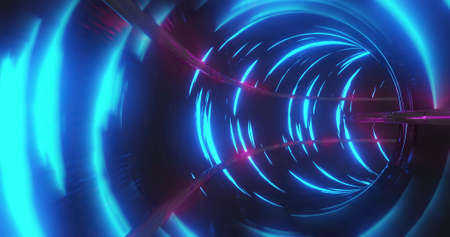 Image of please insert coin over tunnel made of lights moving fast. image game, digital interface,...