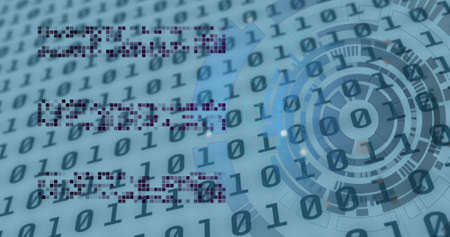 Image of scope scanning and data processing on white background. global business and digital...
