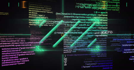 Image of data processing on black background. global business and digital interface concept...