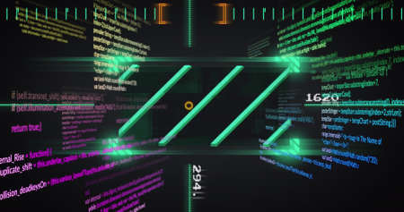 Image of data processing on black background. global business and digital interface concept...