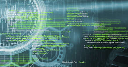Image of data processing on black background. global business and digital interface concept...