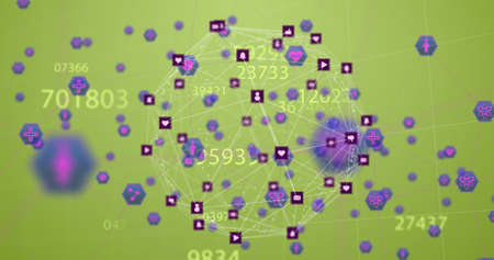 Image of globe of network of connections with icons and numbers. global connections, networks and...