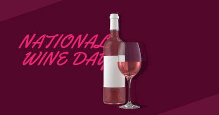 Image of national wine day text over glass of wine icon. national wine day and celebration concept digitally generated image.の写真素材