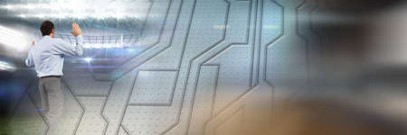Blurred effect with copy space against rear view of businessman and sports stadium. business and...
