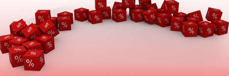 Digitally generated image of percentage symbol on multiple red cubes against pink background. retail business conceptの写真素材