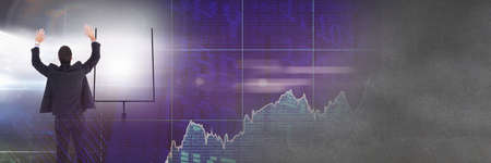 Blurred effect with copy space against rear view of businessman and financial data processing....